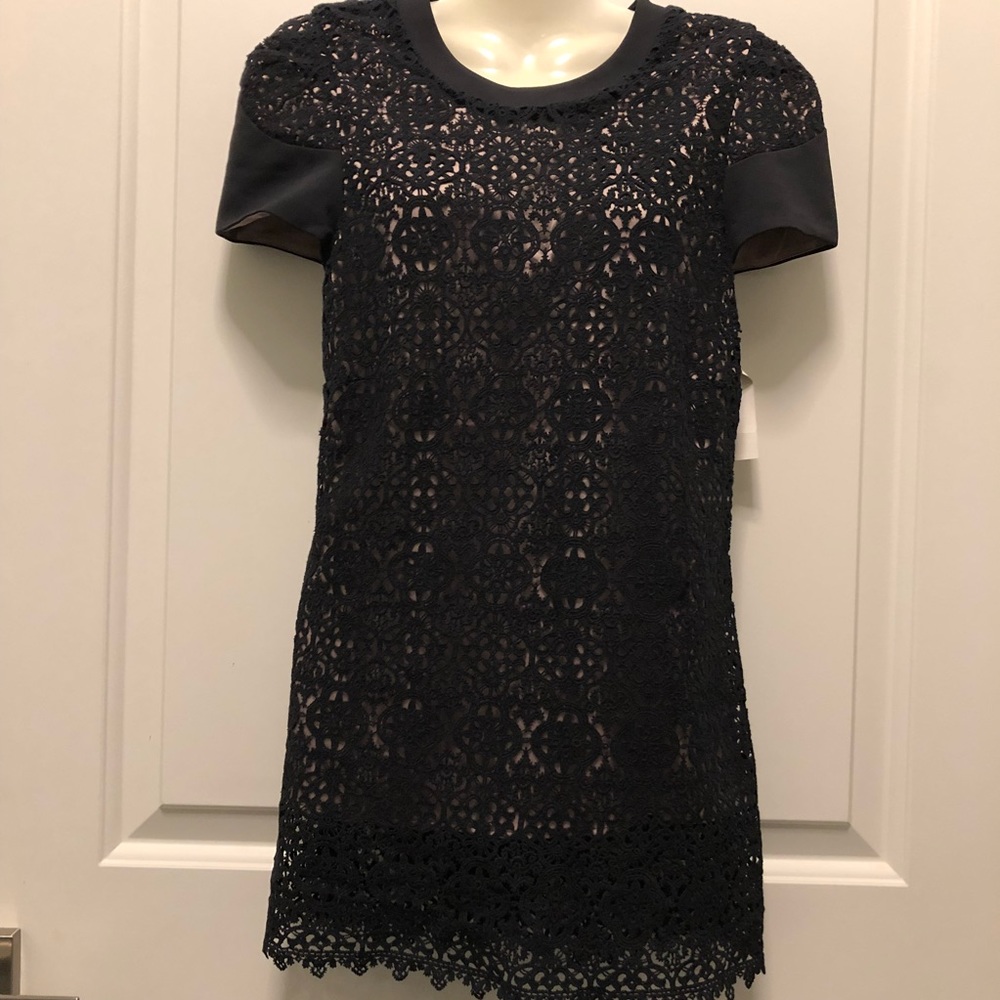 Valentina Shah Black Tan Lace Cap Sleeves Top XS